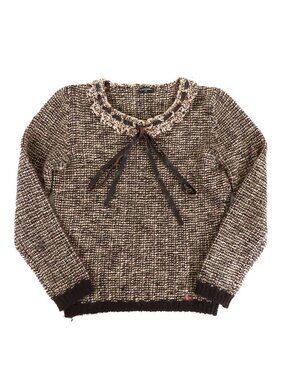 Chanel Ruffle Color Knit Brown Wool Camel Hair Spandex Top Sweater